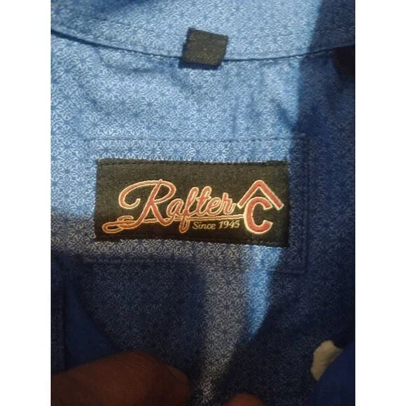 Rafter C Mens Button Down Shirt Blue All Over Print Golf Shirt Long Sleeve XL - Picture 11 of 14